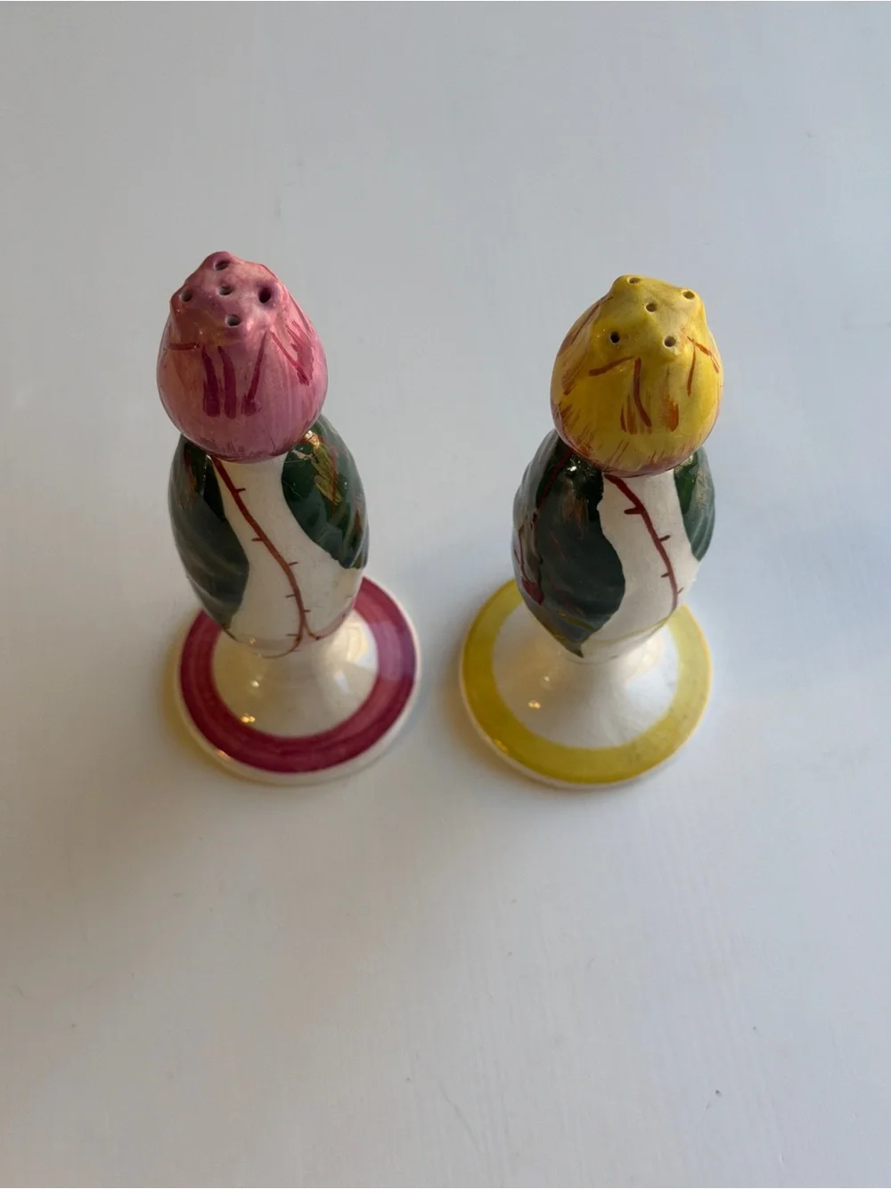 Vintage Ceramic Flower Bud Salt & Pepper Shakers Pink Yellow Tulip Floral MCM